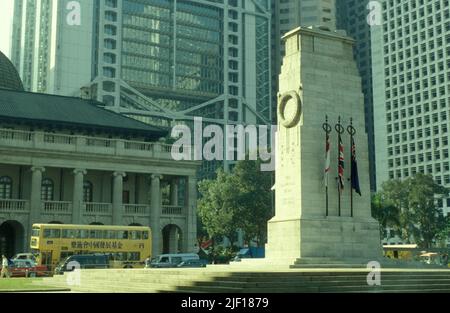 the British war memorial, the Cenotaph in the city centre of Hong Kong before the handover of Hong Kong to China.   Hong Kong, June, 1997 Stock Photo