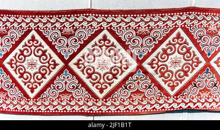 Traditional Kazakh carpet with national pattern. Decorative art of