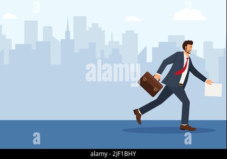Vector illustration businessman character running and carrying oepn ...