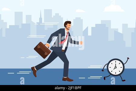 Race against time. Managers chasing pocket watch. Business vector illustrationeps 10 Stock Vector
