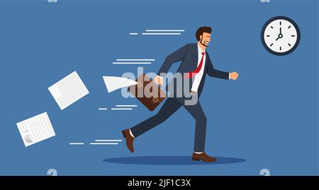 Race against time. Managers chasing pocket watch. Business vector illustration eps 10 Stock Vector