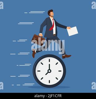 Race against time. Managers chasing pocket watch. Business vector illustration eps 10 Stock Vector