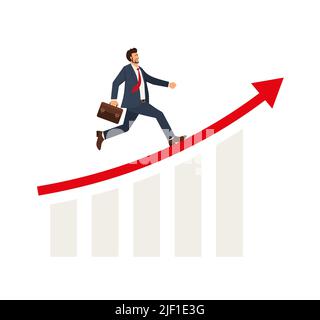 Businessman steps up stairs according to level. concept of self-improvement and growth to career success. Choosing path to successful business goals. Stock Vector