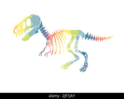 Vector illustration with rainbow dinosaur skeleton isolated on a white background. Stock Vector