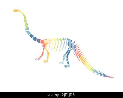 Vector illustration with rainbow dinosaur skeleton isolated on a white background. Stock Vector