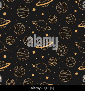 Celestial gold planet seamless pattern. Stock Vector