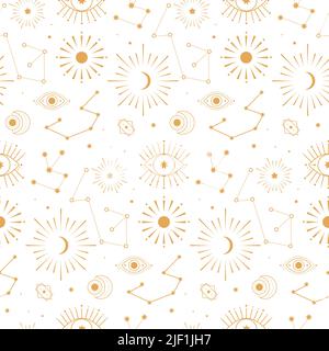 Celestial gold planet seamless pattern. Stock Vector