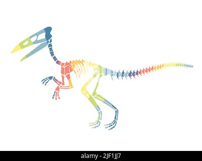 Vector illustration with rainbow dinosaur skeleton isolated on a white background. Stock Vector