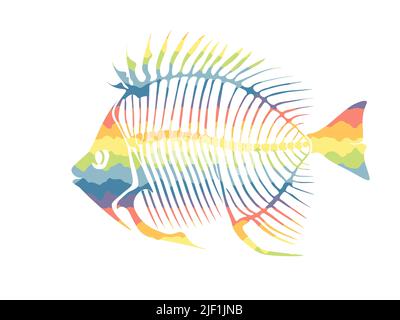 Vector illustration with rainbow fish skeleton isolated on a white background. Stock Vector