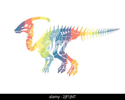 Vector illustration with rainbow dinosaur skeleton isolated on a white background. Stock Vector