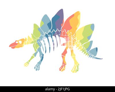 Vector illustration with rainbow dinosaur skeleton isolated on a white background. Stock Vector