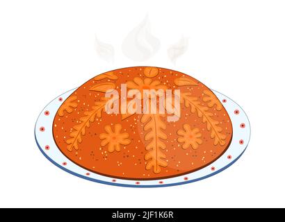 Bread, pie of round shape, decorated with sprinkles on a white background vector Stock Vector