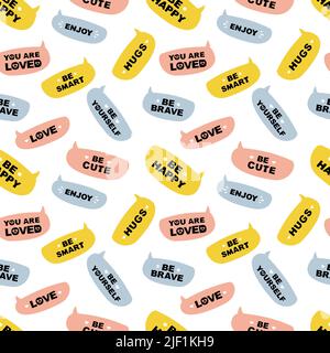 seamless pattern of speech bubbles with motivational phrases Stock Vector