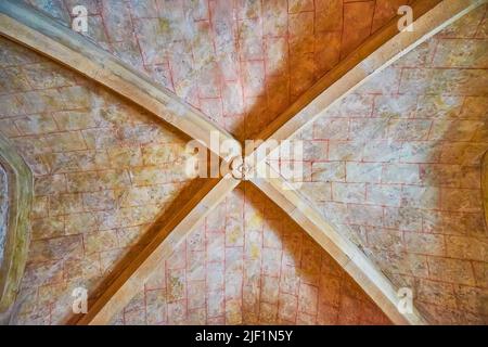 BRNO, CZECH REPUBLIC - MARCH 10, 2022: The stone vault with cross shape in the chamber of Old Town Hall, on March 10 in Brno, Czech Republic Stock Photo