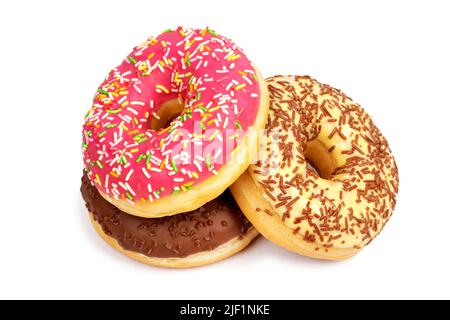 Assorted donuts on white background Stock Photo
