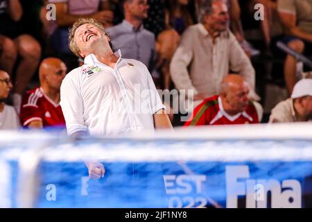 BUDAPEST, HUNGARY - JUNE 28: Head coach Attila Biro of Hungary during the FINA World Championships Budapest 2022 Quarter final match Australia v Hungary on June 28, 2022 in Budapest, Hungary (Photo by Albert ten Hove/Orange Pictures) Stock Photo