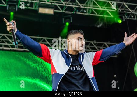 Roskilde, Denmark. 28th June, 2022. The Swedish rapper A36 performs a live concert during the Danish music festival Roskilde Festival 2022 in Roskilde. (Photo Credit: Gonzales Photo/Alamy Live News Stock Photo