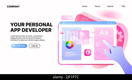 Personal App Developer Advertisement Banner. Horizontal Landing Page Template. Vector illustration Stock Vector