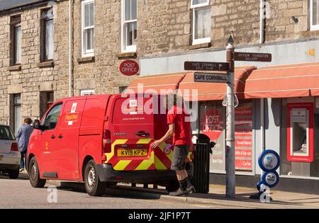 St Just, Cornwall, England, UK. 2022. Royal Mail red van and postman working in this famous Cornish town, UK. Stock Photo