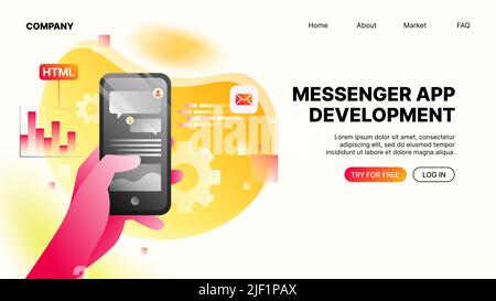 Messenger App Development. Landing Webpage Template. Vector illustration Stock Vector