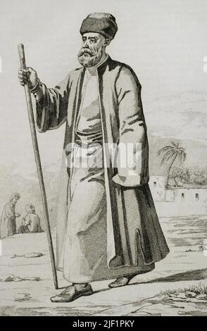 Armenian Apostolic Church. The oldest national church in the world. Armenian pontiff. Engraving drawn by Vernier. Engraved by Lebas. Lemaitre direxit. 'Panorama Universal. Historia de Armenia', 1838. Stock Photo