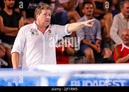 BUDAPEST, HUNGARY - JUNE 28: Head coach Attila Biro of Hungary during the FINA World Championships Budapest 2022 Quarter final match Australia v Hungary on June 28, 2022 in Budapest, Hungary (Photo by Albert ten Hove/Orange Pictures) Stock Photo