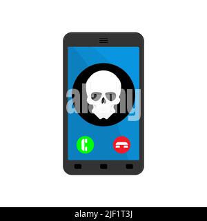 Call from Death. On smartphone, an incoming call from Skull Stock Vector