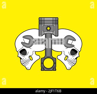 Skull and Engine piston sign. motorcycle pistons icon. Car workshop symbol Stock Vector