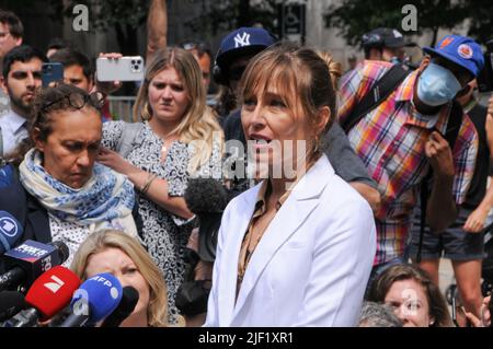 Annie Farmer speaks after the sentencing of Ghislaine Maxwell infront