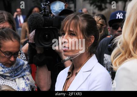 Annie Farmer speaks after the sentencing of Ghislaine Maxwell infront