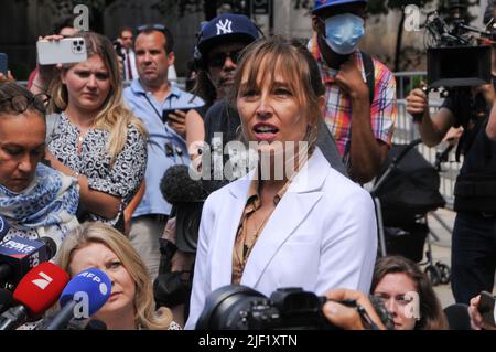 Annie Farmer speaks after the sentencing of Ghislaine Maxwell infront