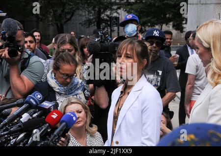 Annie Farmer speaks after the sentencing of Ghislaine Maxwell infront