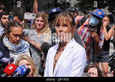Annie Farmer speaks after the sentencing of Ghislaine Maxwell infront