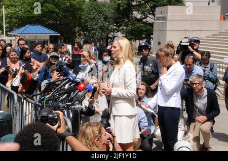 Sigrid McCawley speaks alongisde Annie Farmer after the sentencing of