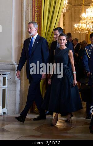 Madrid. Spain. 20220628,  King Felipe VI of Spain, Queen Letizia of Spain, Pedro Sanchez, Prime Minister attend Gala Diner to the Heads of State during the 32nd NATO Summit at Royal Palace on June 28, 2022 in Madrid, Spain Stock Photo