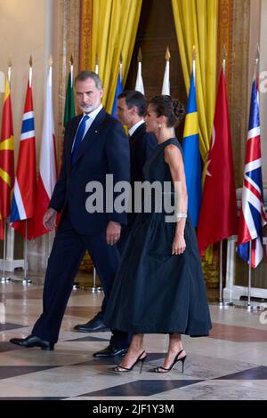 Madrid. Spain. 20220628,  King Felipe VI of Spain, Queen Letizia of Spain, Pedro Sanchez, Prime Minister attend Gala Diner to the Heads of State during the 32nd NATO Summit at Royal Palace on June 28, 2022 in Madrid, Spain Stock Photo