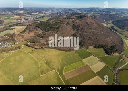 Aerial view, Vogelsang mountain with hiking trail, Heggen, Meschede town, Meschede, Sauerland, North Rhine-Westphalia, Germany, DE, Europe, aerial pho Stock Photo