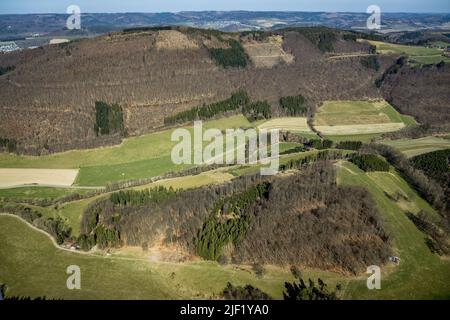 Aerial view, Vogelsang mountain with hiking trail, Heggen, Meschede town, Meschede, Sauerland, North Rhine-Westphalia, Germany, DE, Europe, aerial pho Stock Photo