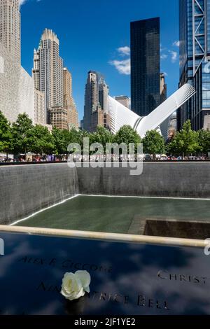WTC Footprint Memorial Pools 'Reflecting Absence' at the The National September 11 Memorial in Lower Manhattan, New York City, USA  2022 Stock Photo