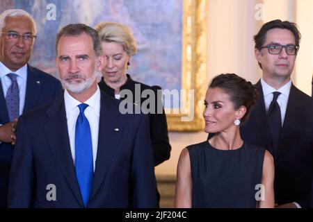 Madrid, Madrid, Spain. 28th June, 2022. King Felipe VI of Spain, Queen Letizia of Spain attend Gala Diner to the Heads of State during the 32nd NATO Summit at Royal Palace on June 28, 2022 in Madrid, Spain (Credit Image: © Jack Abuin/ZUMA Press Wire) Stock Photo