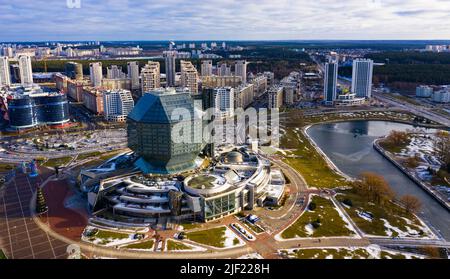 View from drone of National Library of Belarus Stock Photo