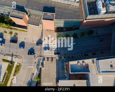 Aerial photograph of Des Moines, Iowa, USA, on a beautiful summer morning. Stock Photo