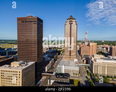 Aerial photograph of Des Moines, Iowa, USA, on a beautiful summer morning. Stock Photo