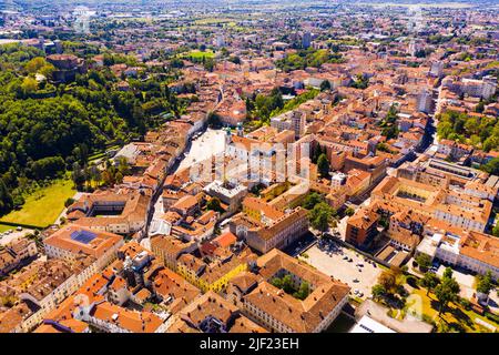 Panoramic view from drone on the city center Gorizia. Stock Photo