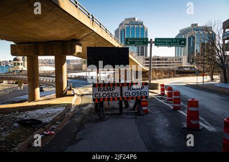 'Ramp Closed' sign on a construction site. Stock Photo