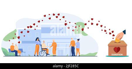 Donation to old age home. Donate money to protect old homeless people for survive. donate food to old people. Stock Vector