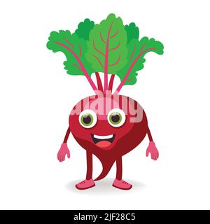 beetroot character with funny cartoon smiling. Semi-realistic beetroot character. Happy vegetable vector illustration. vector Cartoon beetroot vector Stock Vector