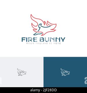 Flame Fire Bunny Rabbit Animal Run Line Logo Stock Vector