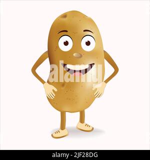 Potato character with funny cartoon smiling. Semi-realistic Potato character. Happy vegetable vector illustration. vector Cartoon Potato vector for ch Stock Vector