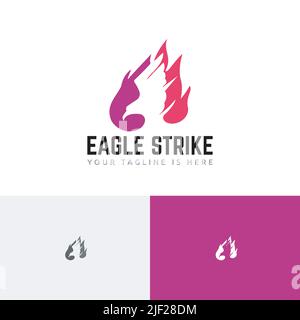 Eagle Strike Hawk Falcon Fly Attack Fire Negative Space Logo Stock Vector